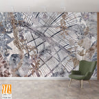 Graphic illustration of a greenhouse and exotic plants. Floral wallpaper with beautiful brown leaves. Abstract botanical background. Illustration for photo wallpaper, wallpaper, mural, card. [WP-FXH-261]