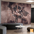 Ballerina in a watercolor style on a textural background, on a textural background watercolor stains with elements of shade, art-drawn ballerina in a pastel style, wall murals in the room [WP-FXH-286]