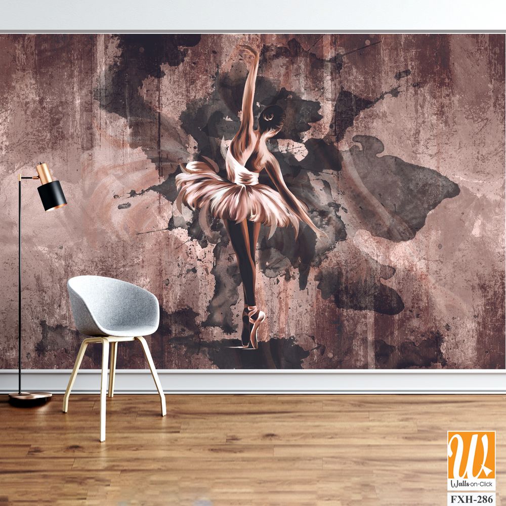 Ballerina in a watercolor style on a textural background, on a textural background watercolor stains with elements of shade, art-drawn ballerina in a pastel style, wall murals in the room [WP-FXH-286]