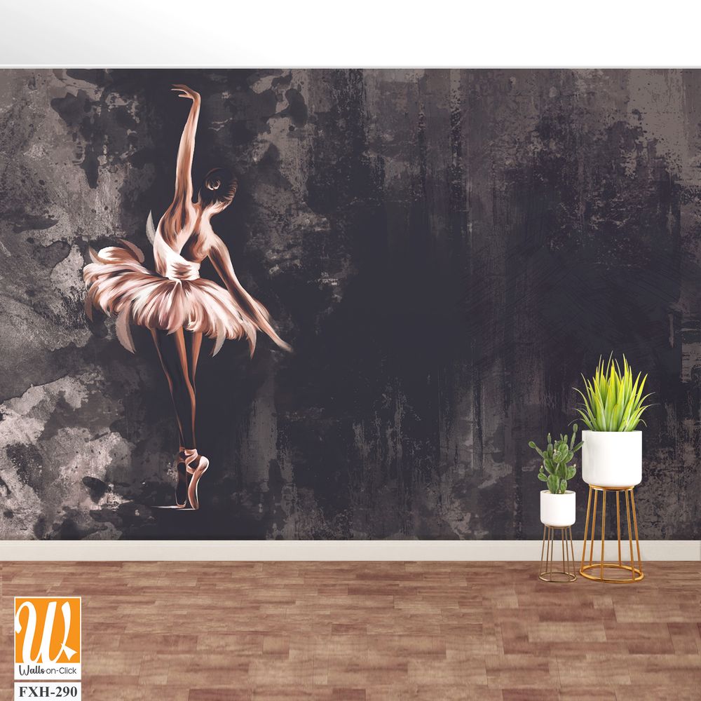 Watercolor ballerina on watercolor stains on a textured background with elements of emitting podrazheniya, photo wallpaper [WP-FXH-290]