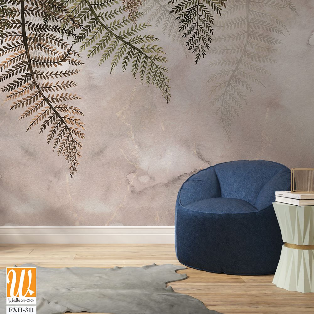 Tropical trees and leaves in foggy forest wallpaper design - 3D illustration [WP-FXH-311]