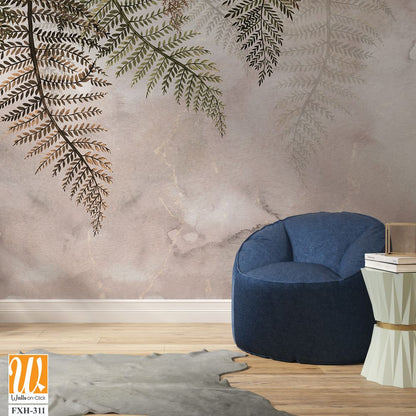 Tropical trees and leaves in foggy forest wallpaper design - 3D illustration [WP-FXH-311]