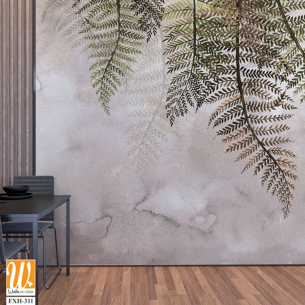 Tropical trees and leaves in foggy forest wallpaper design - 3D illustration [WP-FXH-311]