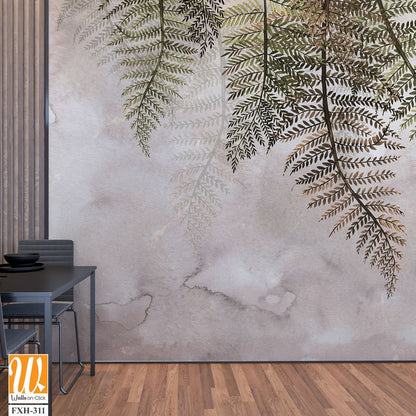 Tropical trees and leaves in foggy forest wallpaper design - 3D illustration [WP-FXH-311]