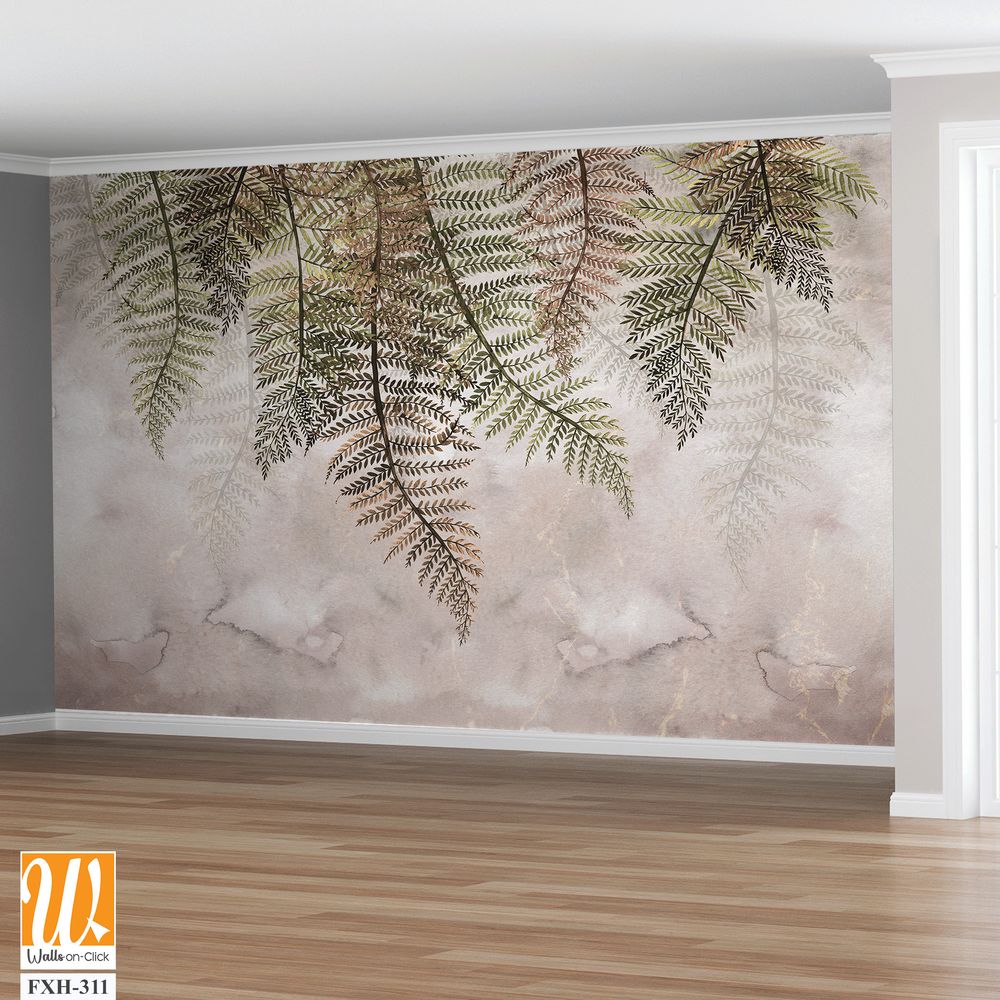 Tropical trees and leaves in foggy forest wallpaper design - 3D illustration [WP-FXH-311]