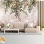 Tropical trees and leaves in foggy forest wallpaper design - 3D illustration [WP-FXH-311]