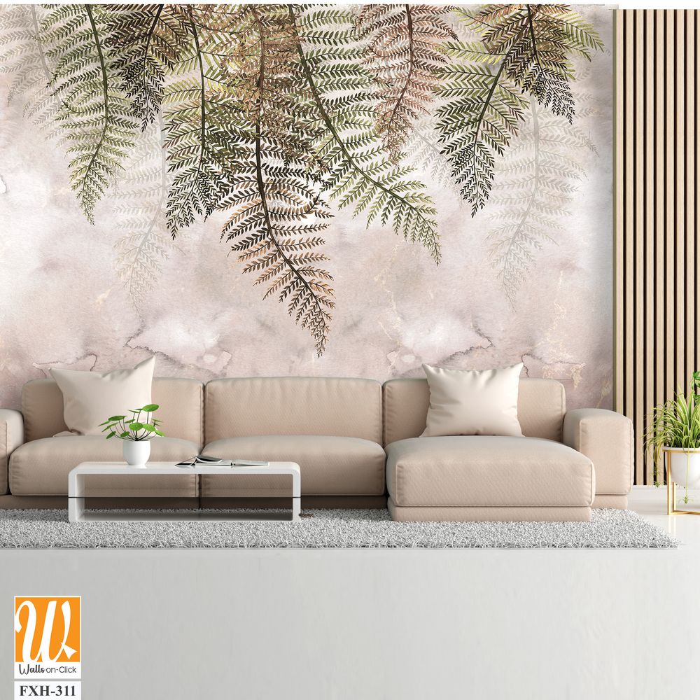 Tropical trees and leaves in foggy forest wallpaper design - 3D illustration [WP-FXH-311]