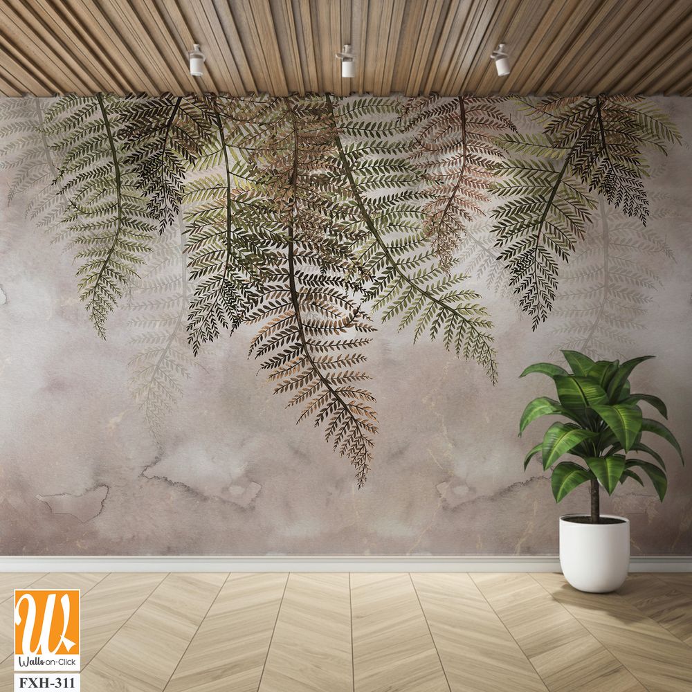 Tropical trees and leaves in foggy forest wallpaper design - 3D illustration [WP-FXH-311]