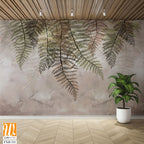 Tropical trees and leaves in foggy forest wallpaper design - 3D illustration [WP-FXH-311]