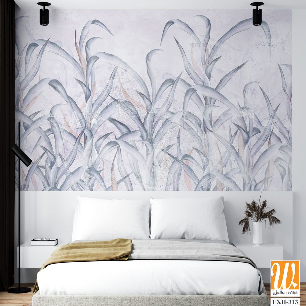 Tall trunks with tall long leaves on a textural background, photo wallpaper for the interior [WP-FXH-313]