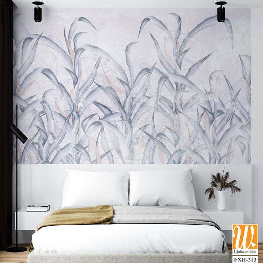 Tall trunks with tall long leaves on a textural background, photo wallpaper for the interior [WP-FXH-313]
