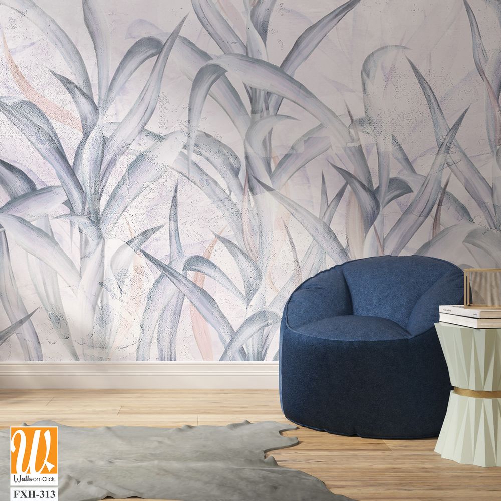 Tall trunks with tall long leaves on a textural background, photo wallpaper for the interior [WP-FXH-313]