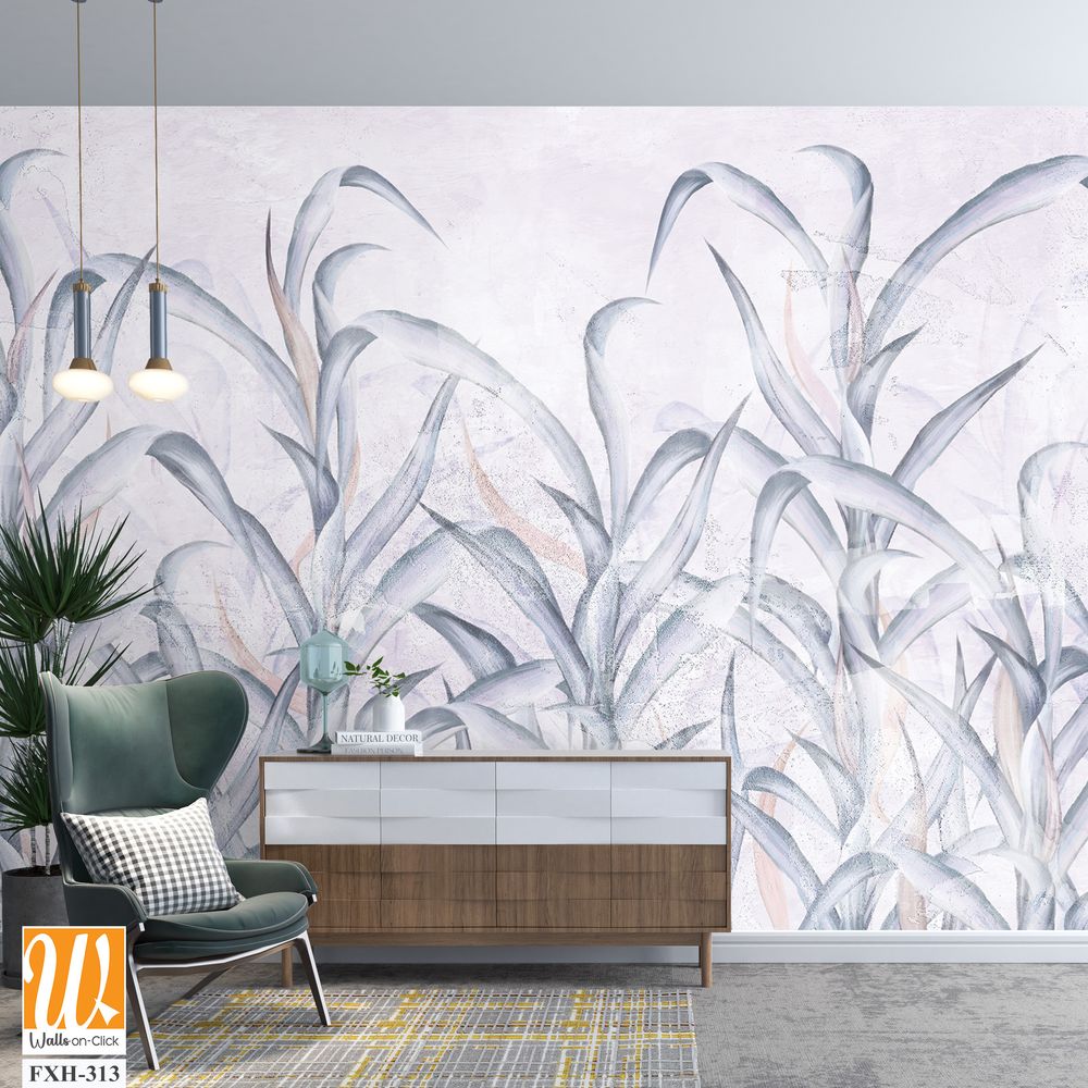 Tall trunks with tall long leaves on a textural background, photo wallpaper for the interior [WP-FXH-313]