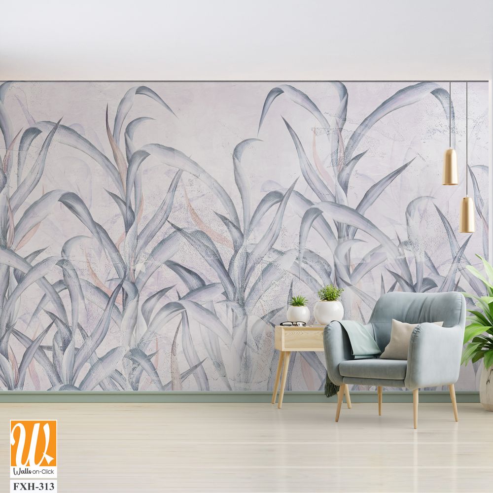 Tall trunks with tall long leaves on a textural background, photo wallpaper for the interior [WP-FXH-313]