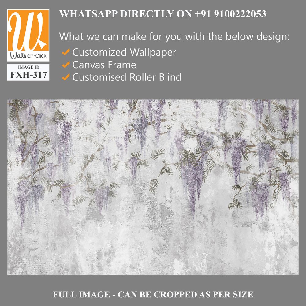 Texture shabby background on which branches with hanging flowers are depicted, photo wallpaper in the interior [WP-FXH-317]