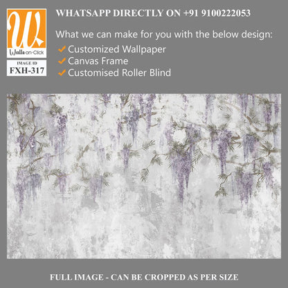 Texture shabby background on which branches with hanging flowers are depicted, photo wallpaper in the interior [WP-FXH-317]