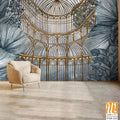 Graphic illustration of a greenhouse. Floral wallpaper with exotic jungle leaves and plants. Abstract botanical design for photo wallpaper, wallpaper, mural, card. [WP-FXH-324]