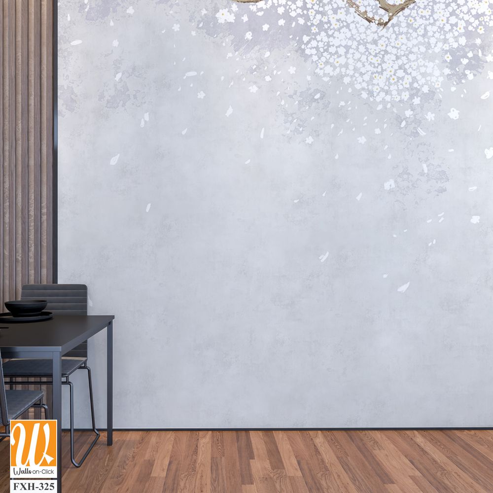 Tree and branches on the old vintage background. Sakura flowers. Floral background in loft, modern style. Design for wall mural, card, postcard, wallpaper, photo wallpaper. [WP-FXH-325]