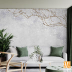 Tree and branches on the old vintage background. Sakura flowers. Floral background in loft, modern style. Design for wall mural, card, postcard, wallpaper, photo wallpaper. [WP-FXH-325]