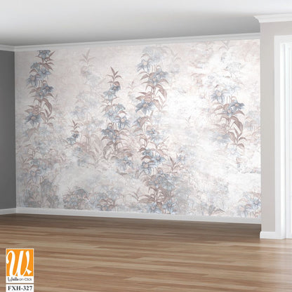Texture wall cracked background which depicts branches with flowers ele can be seen photo wallpaper in the interior [WP-FXH-327]