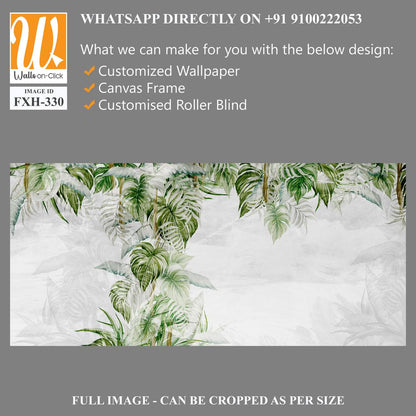 Textured light background with light sketches of the shadows of the tropics, which depicts tropical leaves photo wallpaper in the interior [WP-FXH-330]