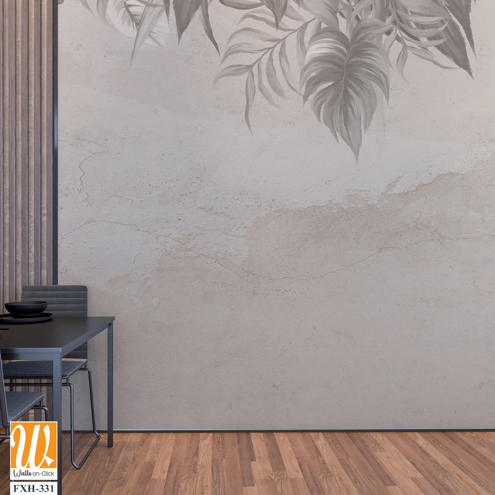 Vintage art drawing on a cracked texture background which depicts the tropics photo wallpaper in the interior [WP-FXH-331]