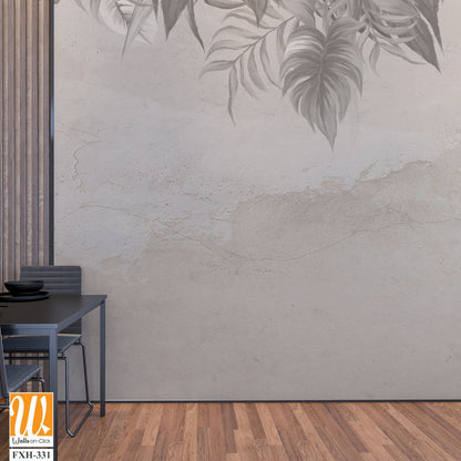 Vintage art drawing on a cracked texture background which depicts the tropics photo wallpaper in the interior [WP-FXH-331]