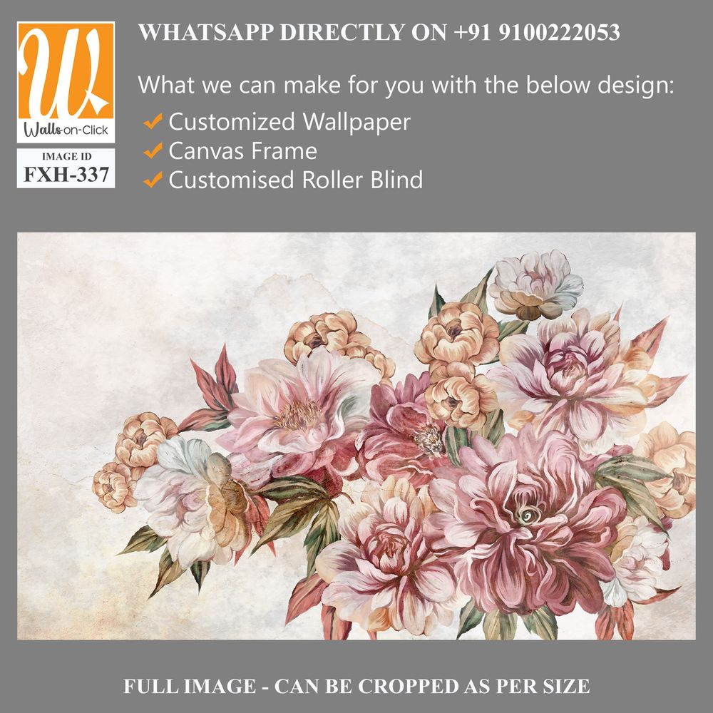 Drawn art peonies and roses in a bouquet of flowers on a textural background photo wallpaper for the interior [WP-FXH-337]