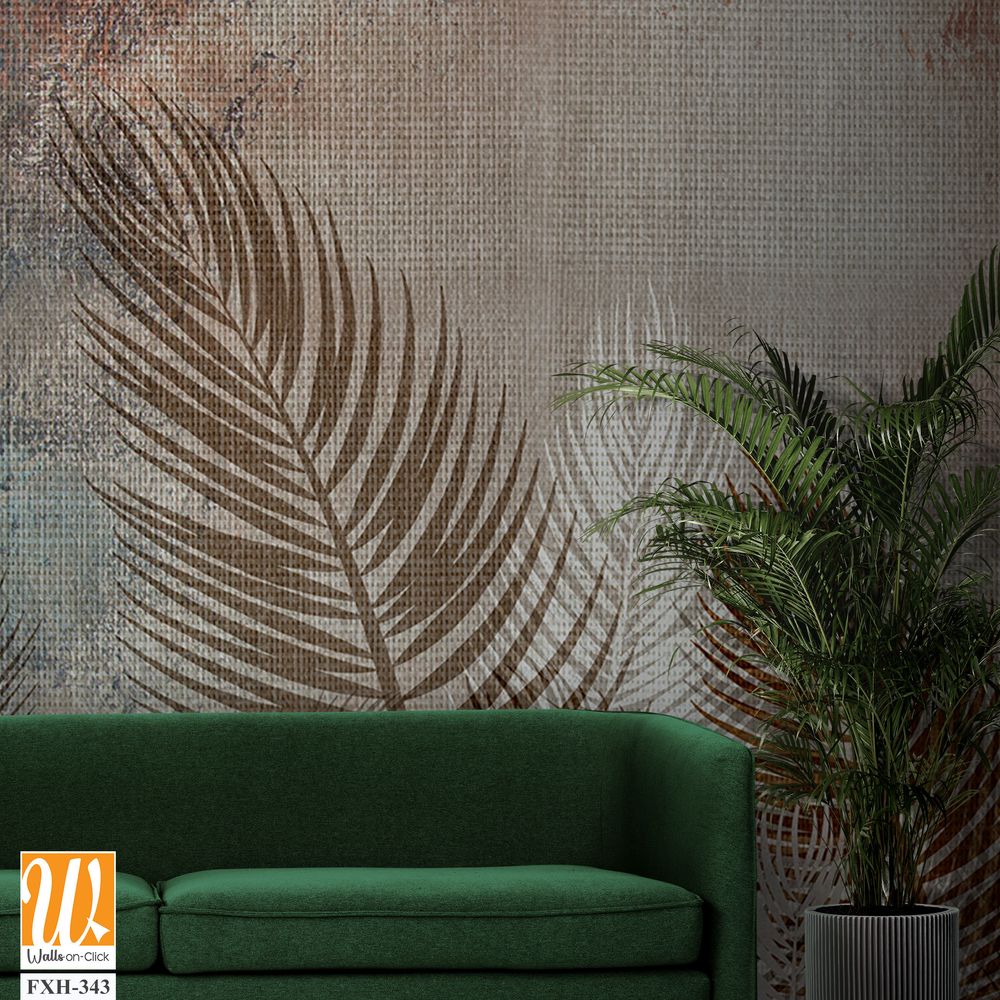 Tropical trees and leaves for digital printing wallpaper, custom design wallpaper - 3D illustration [WP-FXH-343]