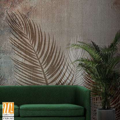 Tropical trees and leaves for digital printing wallpaper, custom design wallpaper - 3D illustration [WP-FXH-343]