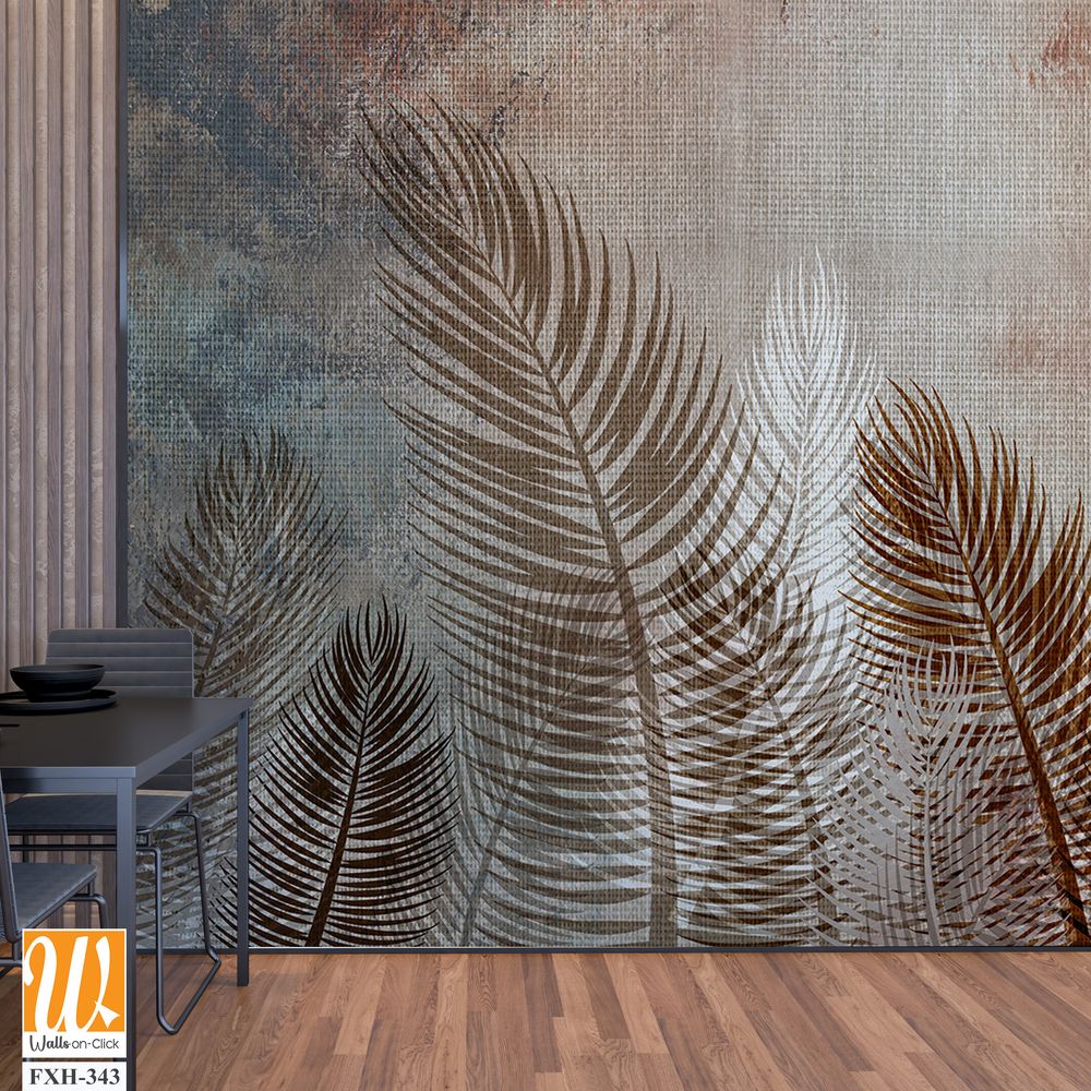 Tropical trees and leaves for digital printing wallpaper, custom design wallpaper - 3D illustration [WP-FXH-343]