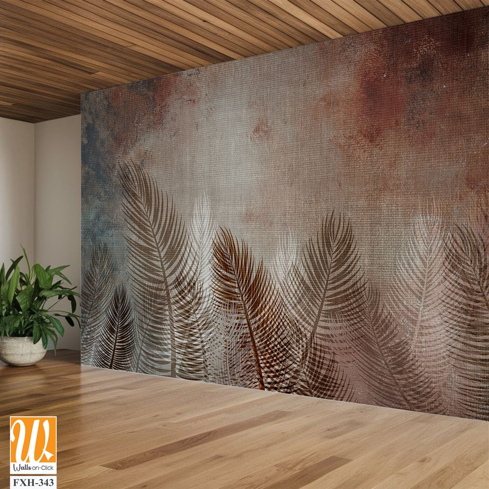 Tropical trees and leaves for digital printing wallpaper, custom design wallpaper - 3D illustration [WP-FXH-343]