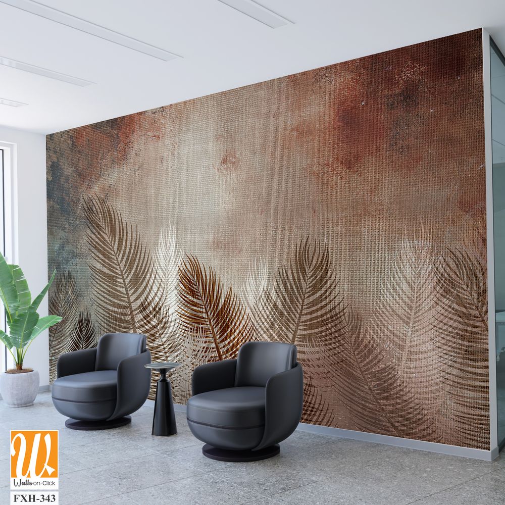 Tropical trees and leaves for digital printing wallpaper, custom design wallpaper - 3D illustration [WP-FXH-343]