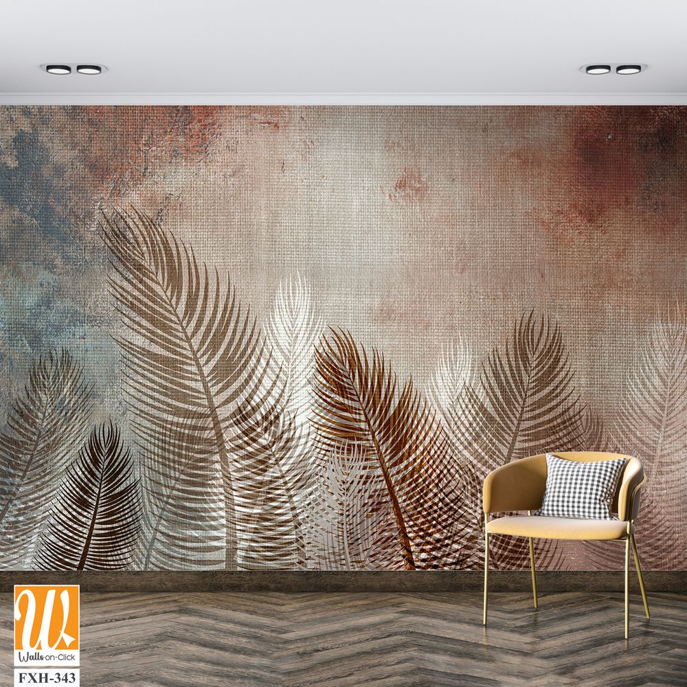 Tropical trees and leaves for digital printing wallpaper, custom design wallpaper - 3D illustration [WP-FXH-343]