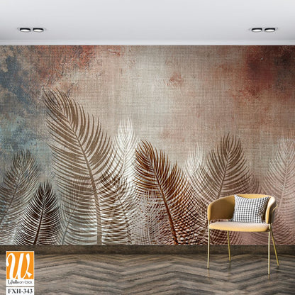 Tropical trees and leaves for digital printing wallpaper, custom design wallpaper - 3D illustration [WP-FXH-343]