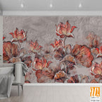 3d painted water lilies on a textured background photo wallpaper in the interior [WP-FXH-344]
