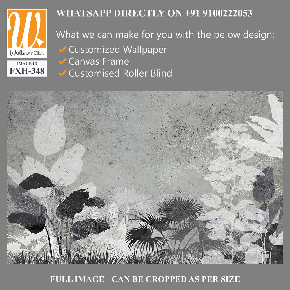 Tropical trees and leaves wallpaper design in foggy forest - 3D illustration [WP-FXH-348]