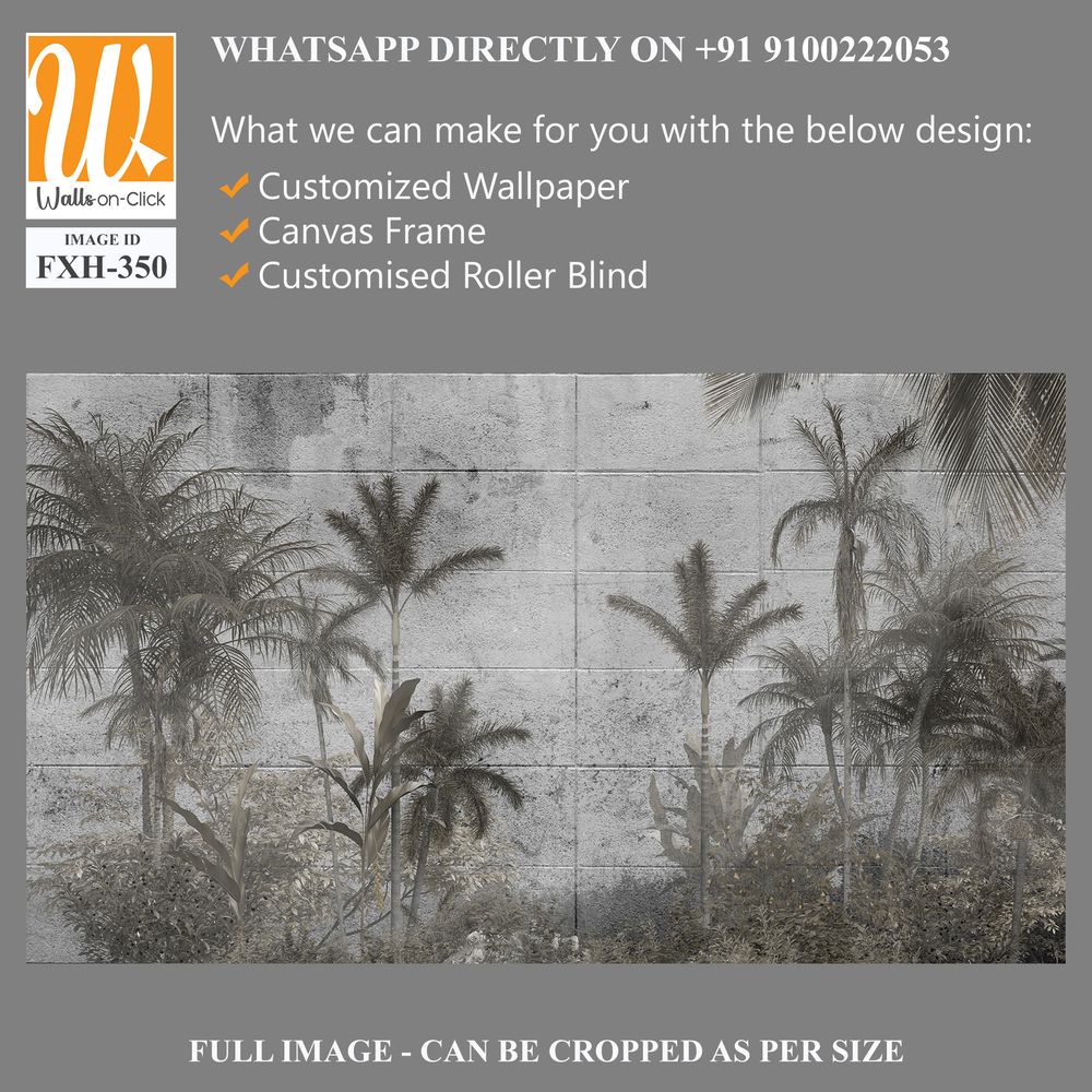 Tropical trees and leaves for digital printing wallpaper, custom design wallpaper - 3D illustration [WP-FXH-350]