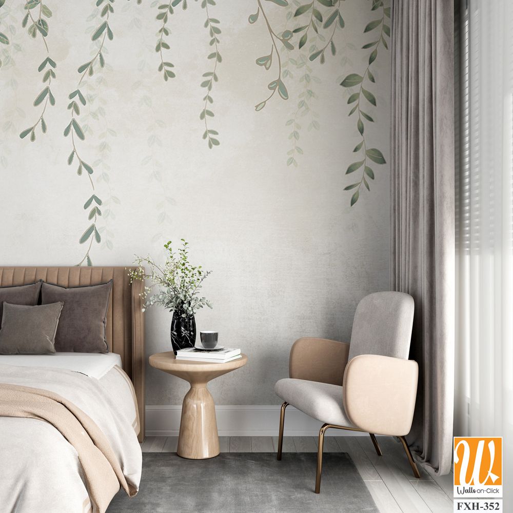 Tropical leaves wallpaper design in foggy forest - 3D illustration [WP-FXH-352]