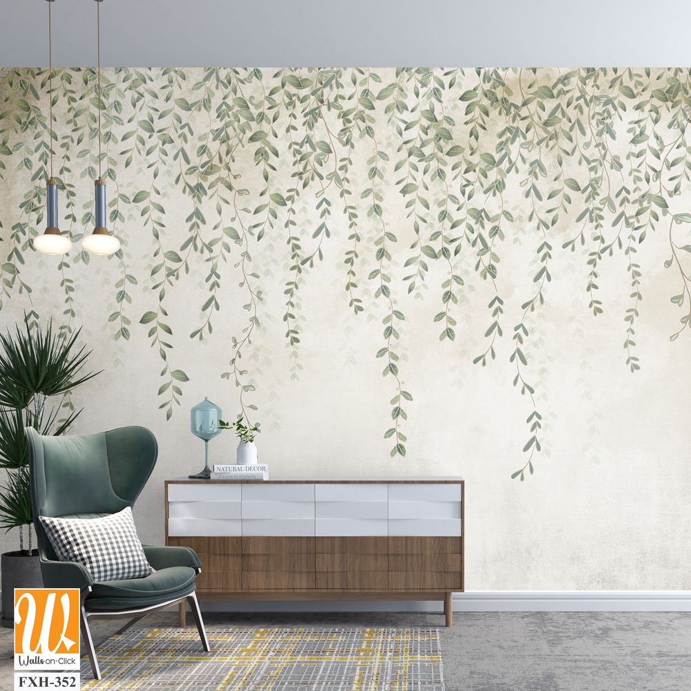 Tropical leaves wallpaper design in foggy forest - 3D illustration [WP-FXH-352]