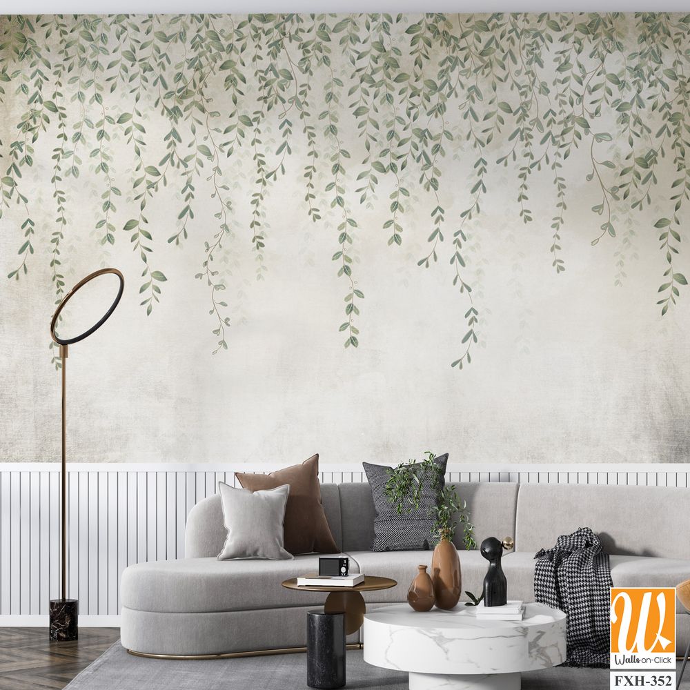 Tropical leaves wallpaper design in foggy forest - 3D illustration [WP-FXH-352]