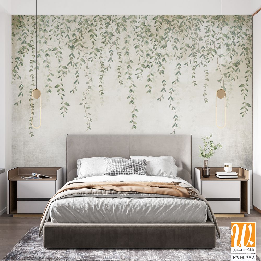 Tropical leaves wallpaper design in foggy forest - 3D illustration [WP-FXH-352]