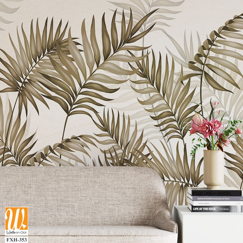 Tropical leaves wallpaper design in foggy forest - 3D illustration [WP-FXH-353]