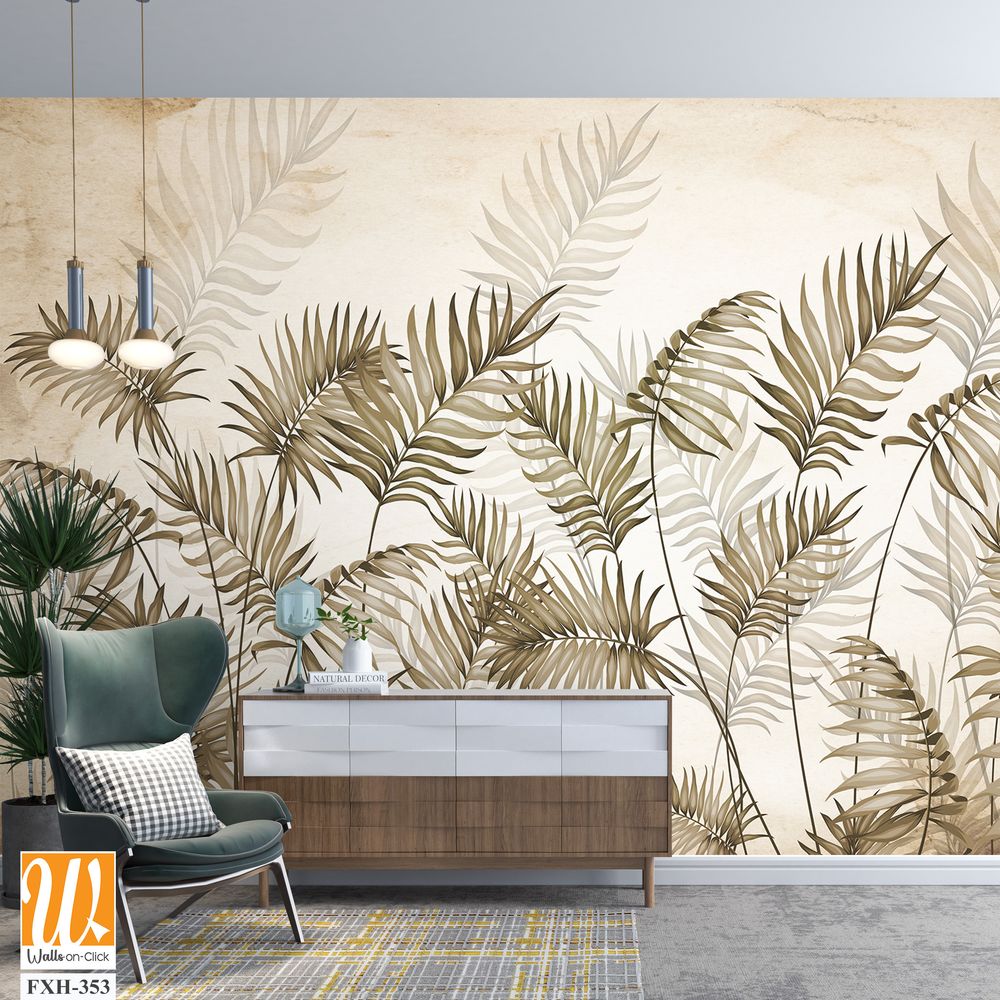 Tropical leaves wallpaper design in foggy forest - 3D illustration [WP-FXH-353]