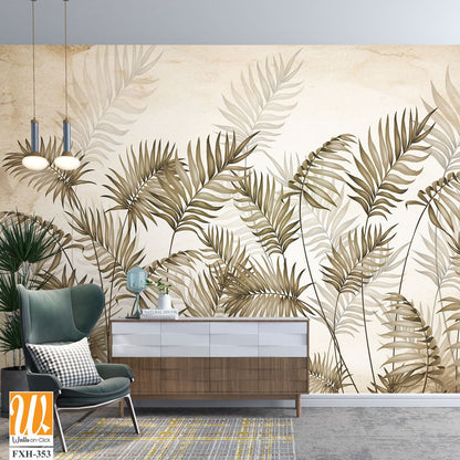 Tropical leaves wallpaper design in foggy forest - 3D illustration [WP-FXH-353]