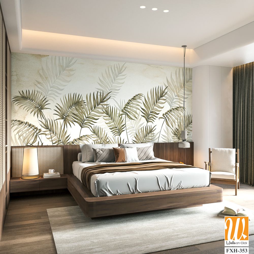 Tropical leaves wallpaper design in foggy forest - 3D illustration [WP-FXH-353]