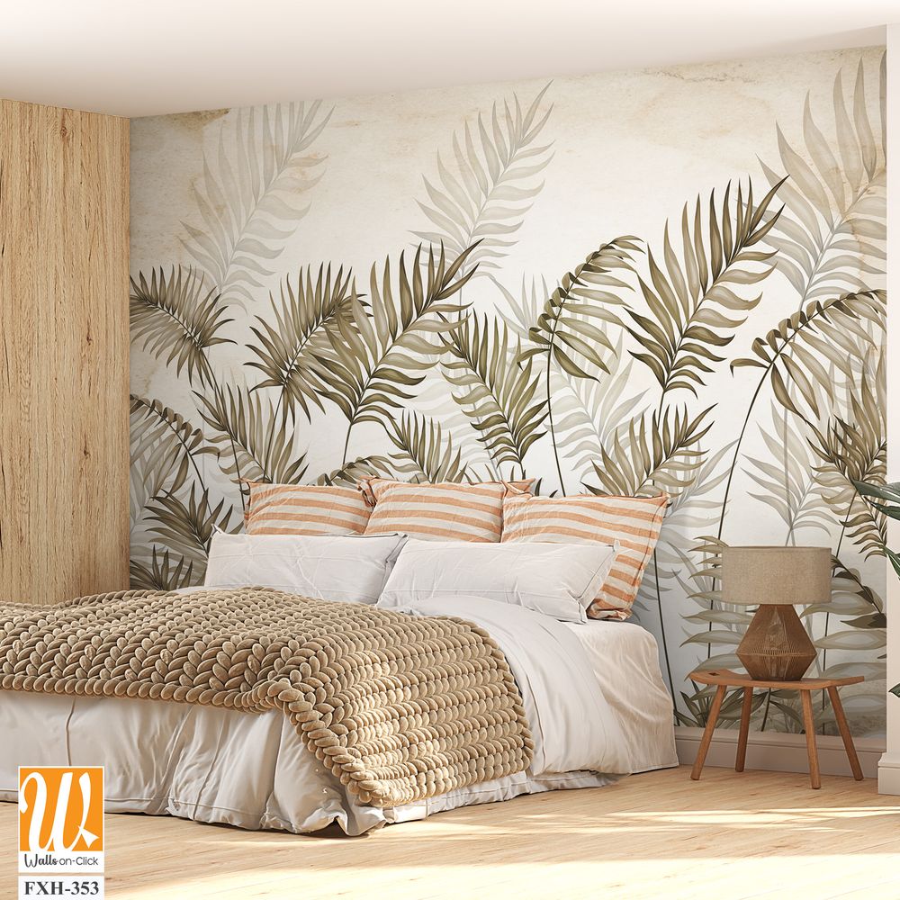 Tropical leaves wallpaper design in foggy forest - 3D illustration [WP-FXH-353]