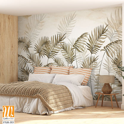 Tropical leaves wallpaper design in foggy forest - 3D illustration [WP-FXH-353]