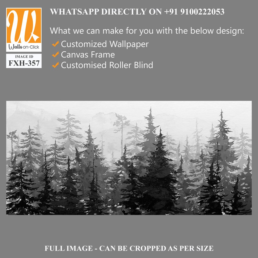 Black and white drawing on a textured background depicts spruce trees with watercolor stains photo wallpaper [WP-FXH-357]