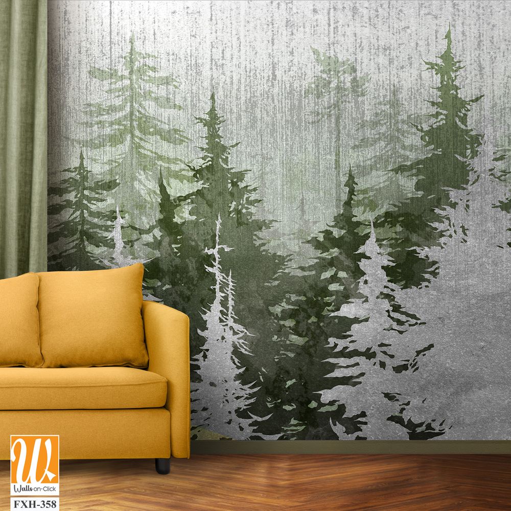 Trees art drawing in different colors on a textural background scuffs photo wallpaper in the interior [WP-FXH-358]